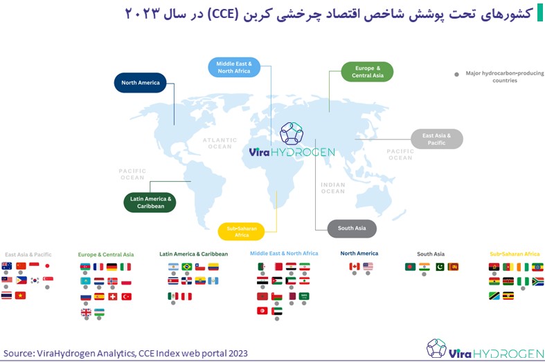 کشور‌های تحت پوشش شاخص اقتصاد چرخشی کربن (CCE) در سال 2023