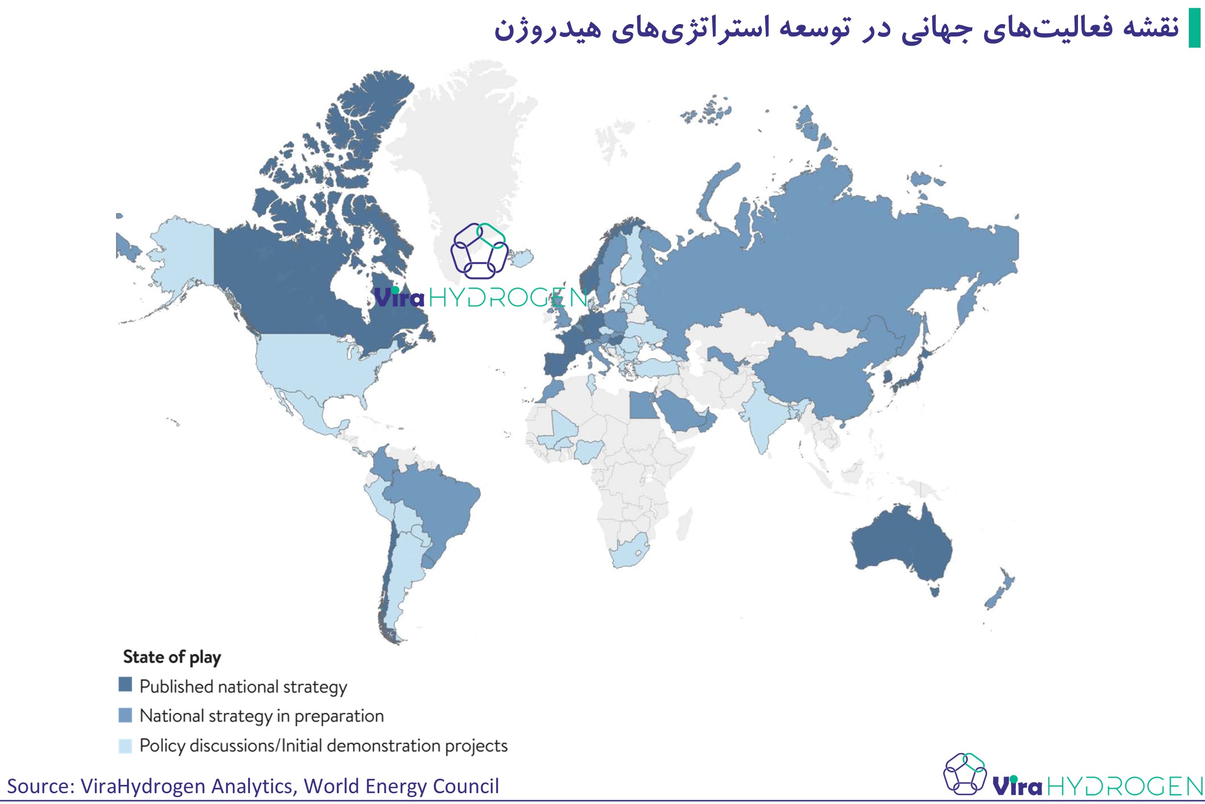 نقشه فعالیت‌های جهانی در توسعه استراتژی‌های هیدروژن